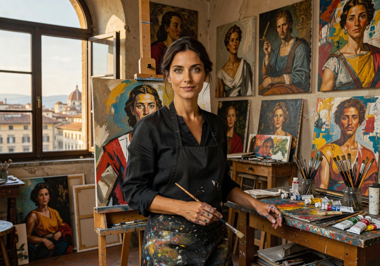 Portrait of Elena Bianchi, Florentine portrait painter specializing in classic and contemporary portraiture